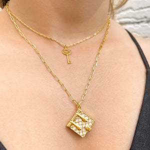 Secret Diary Book Locket and Key Pendant Gift Set (Pearl) - Gold